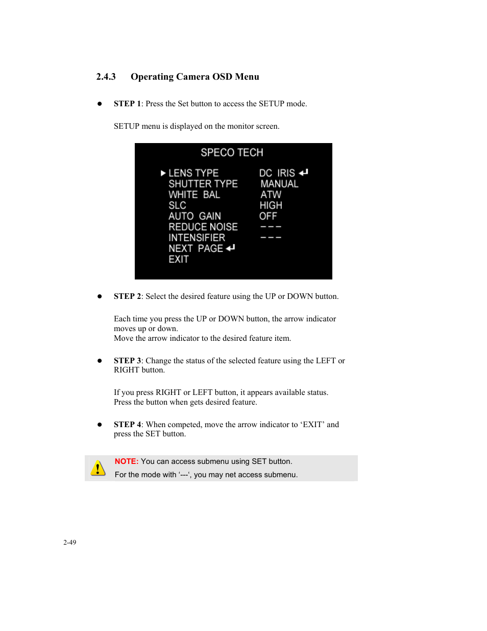 3 operating camera osd menu | Speco Technologies SIPT5 User Manual | Page 53 / 104