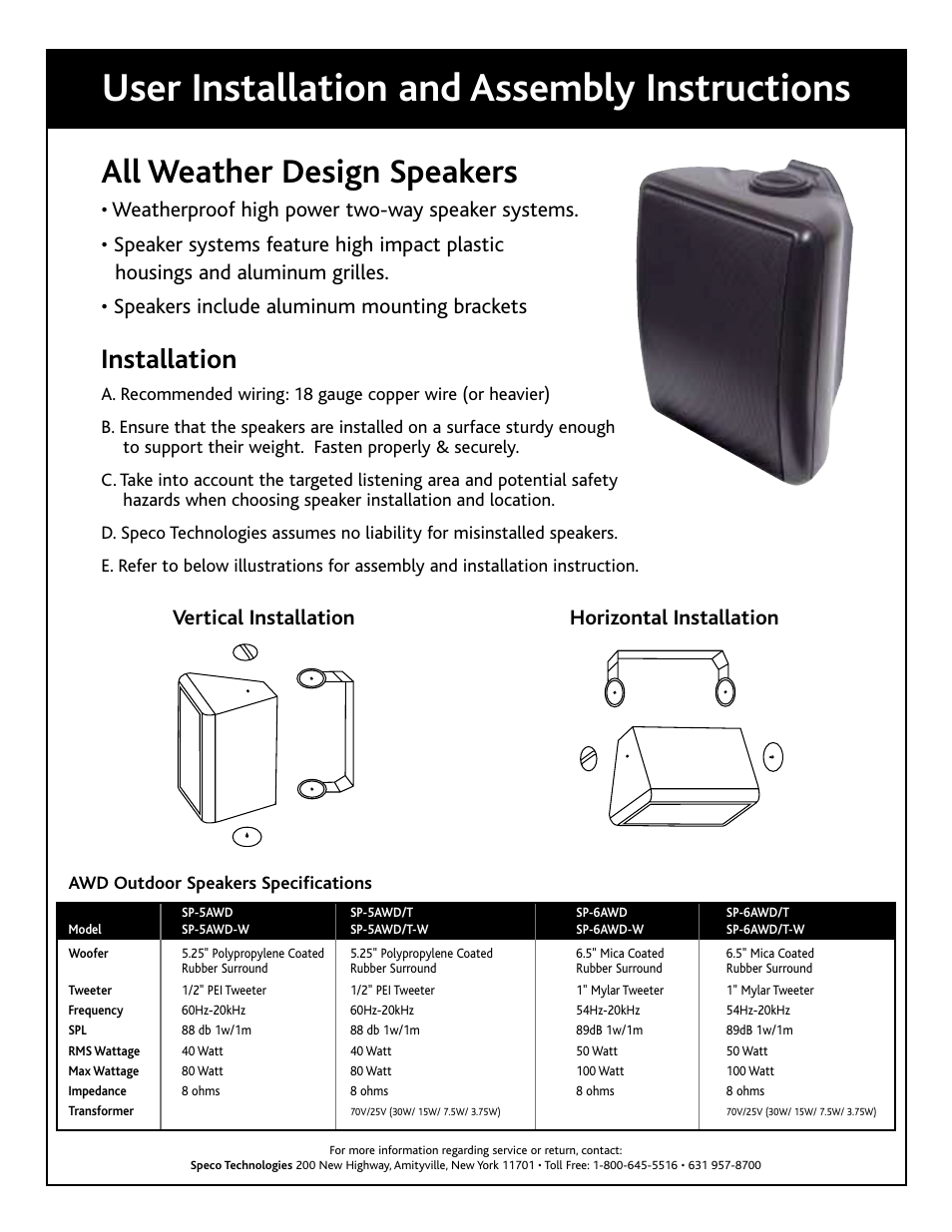 Speco Technologies SP-6AWD User Manual | 1 page