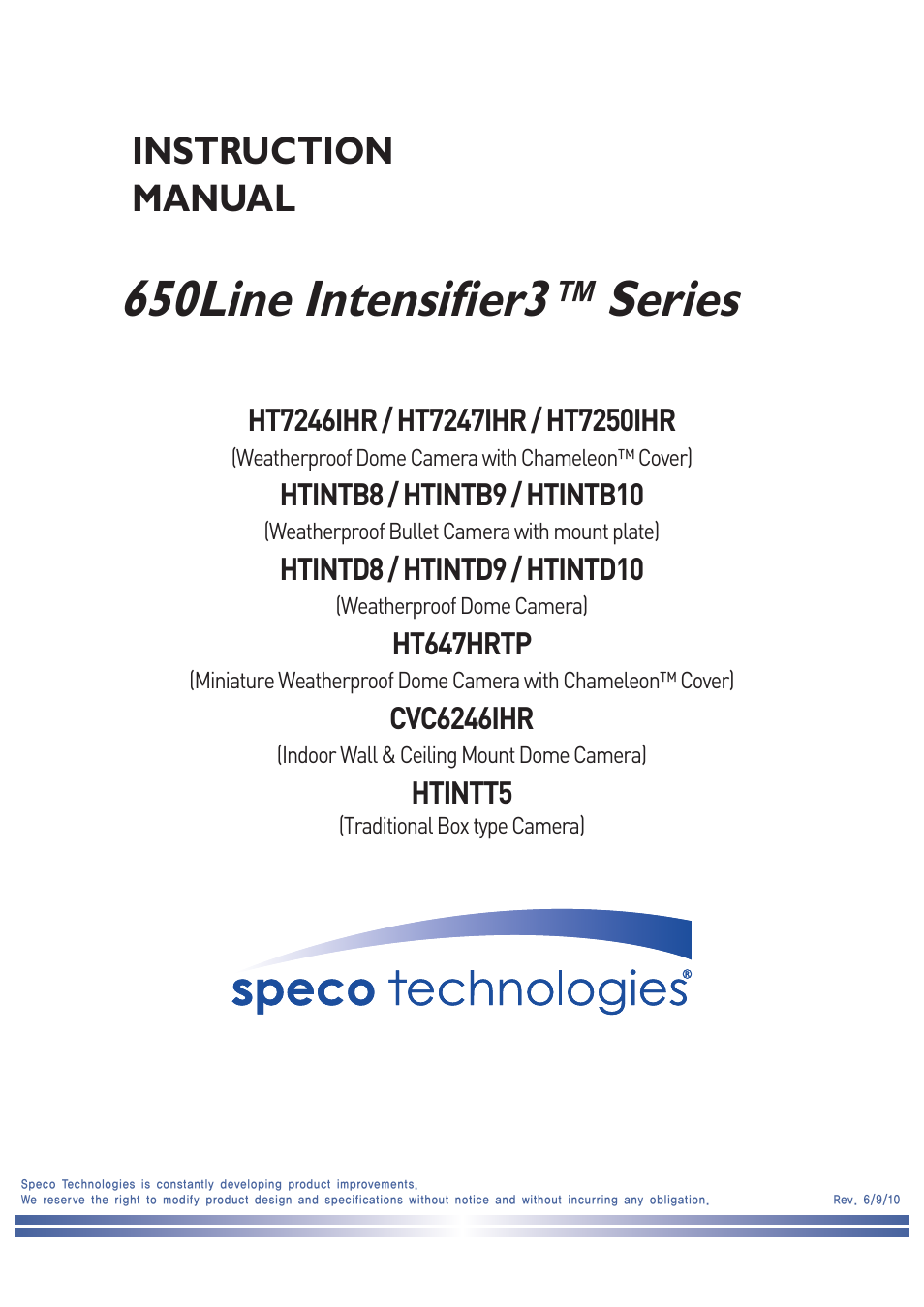 Speco Technologies 650 Line Intensifier3 Series Weatherproof Camera CVC6246IHR User Manual | 32 pages