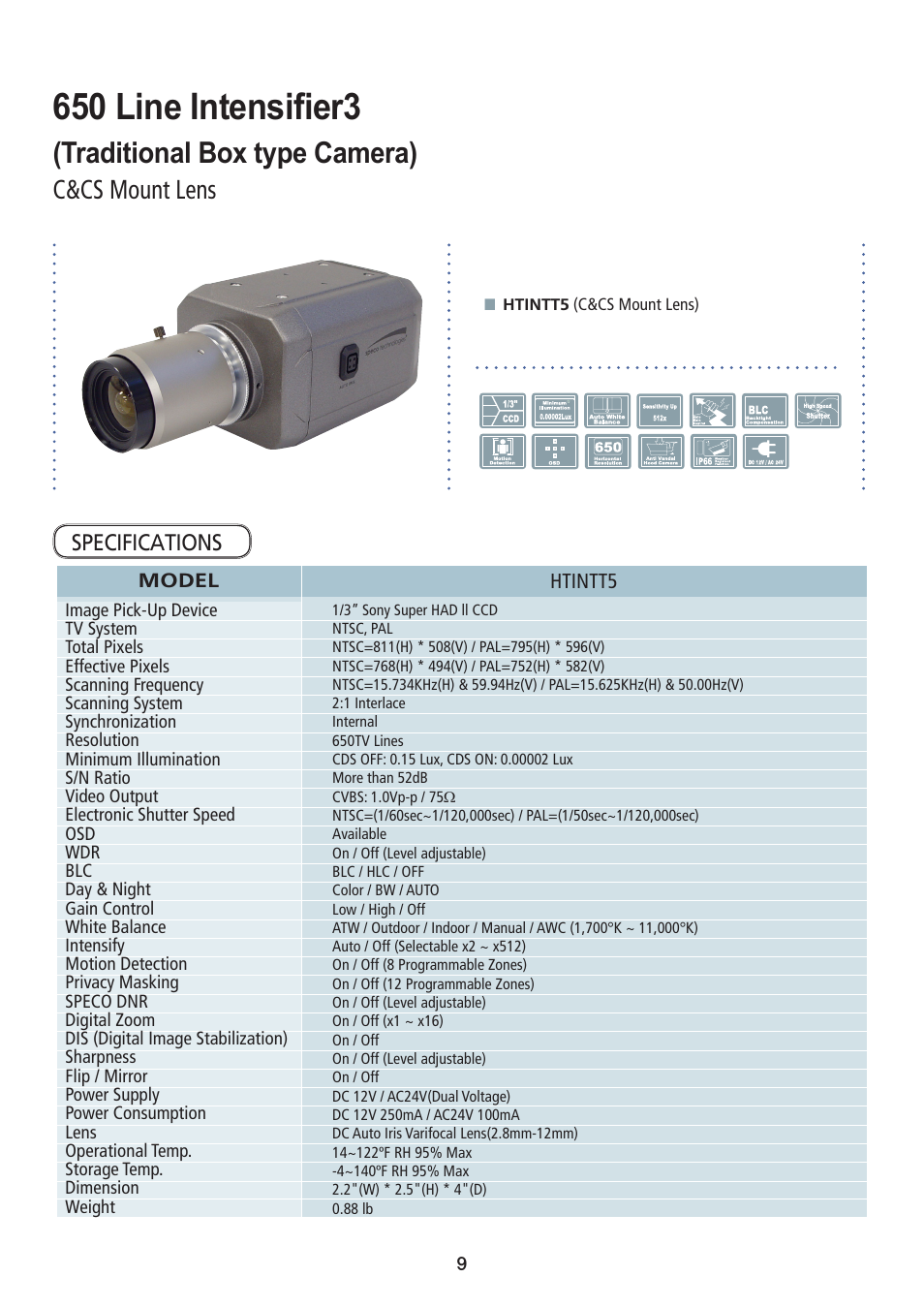 650 line intensifier3, Traditional box type camera), C&cs mount lens | Speco Technologies 650 Line Intensifier3 Series Weatherproof Camera CVC6246IHR User Manual | Page 9 / 32