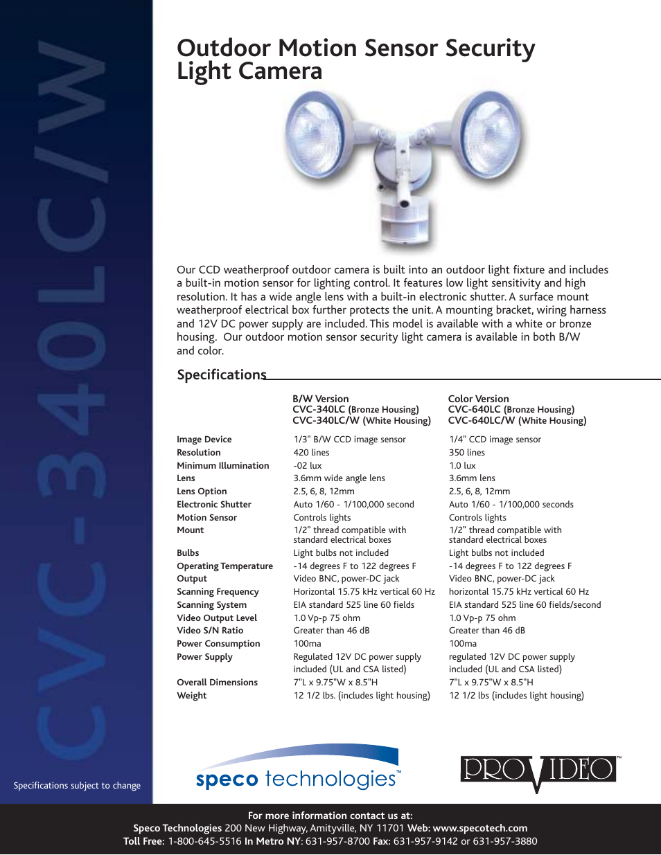 Speco Technologies CVC-340LC/W User Manual | 1 page