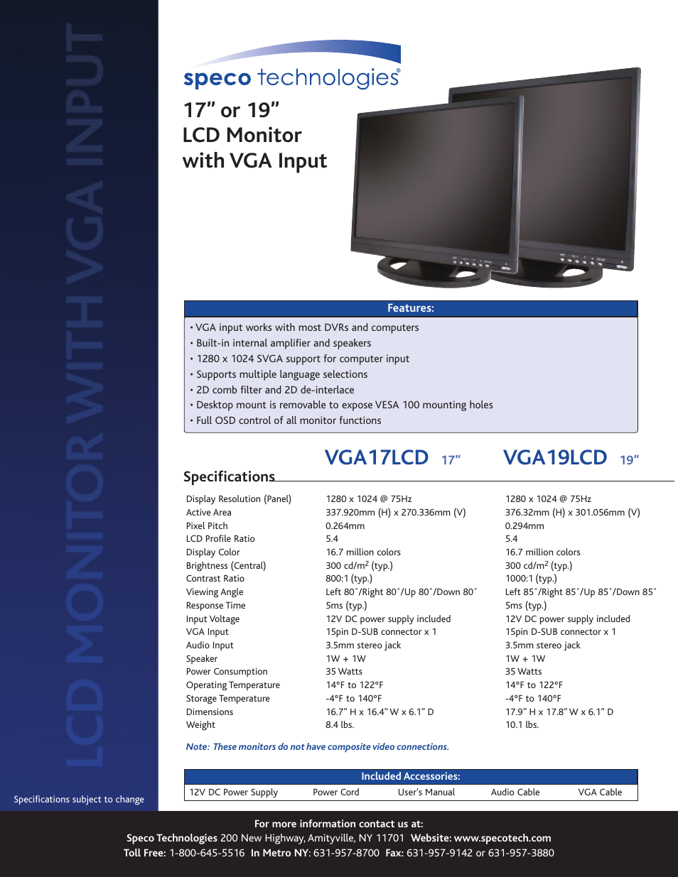 Speco Technologies VGA19LCD User Manual | 1 page