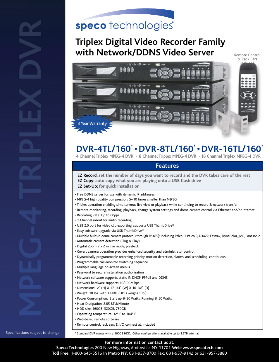 Speco Technologies DVR-8TL/160* User Manual | 2 pages