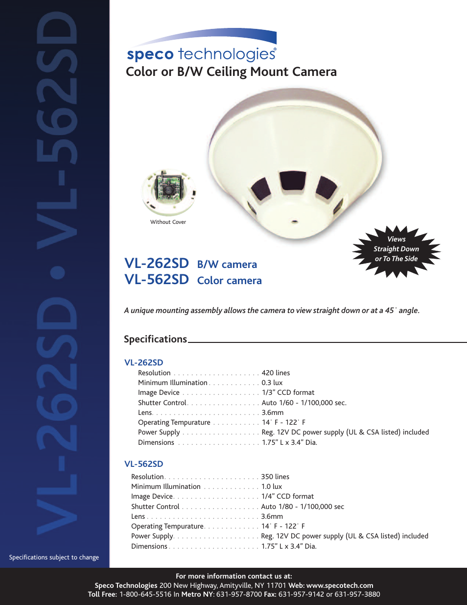 Speco Technologies VL-262SD User Manual | 1 page