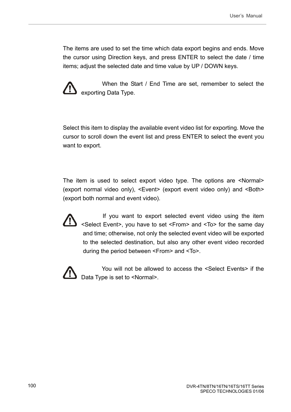 3 from / to time, 4 select events, 5 data type | From / to time, Select events, Data type | Speco Technologies DVR-16TT User Manual | Page 101 / 139