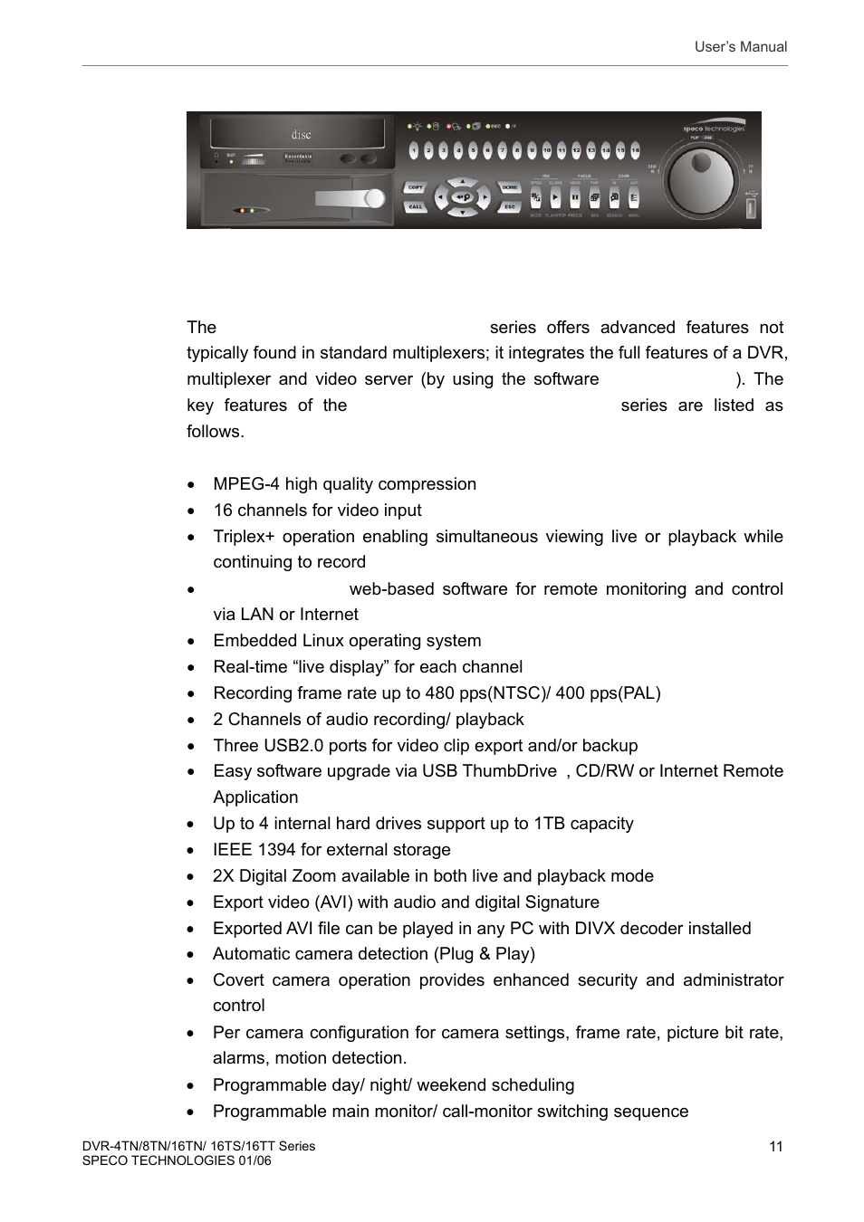 1 product key features, Product key features | Speco Technologies DVR-16TT User Manual | Page 12 / 139