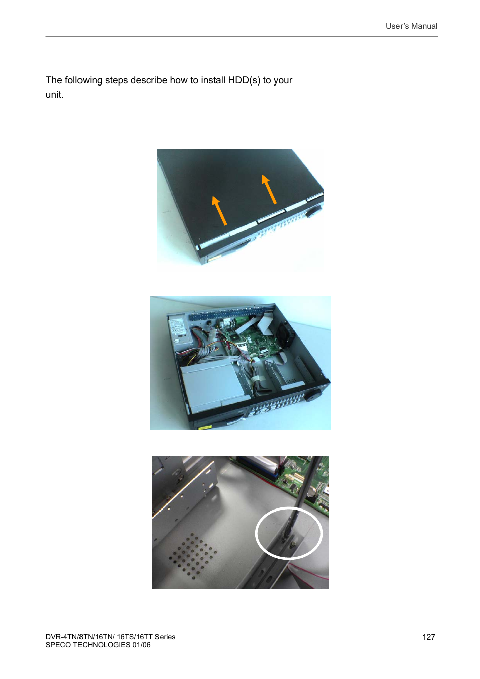 Appendix g: hard disk installation | Speco Technologies DVR-16TT User Manual | Page 128 / 139