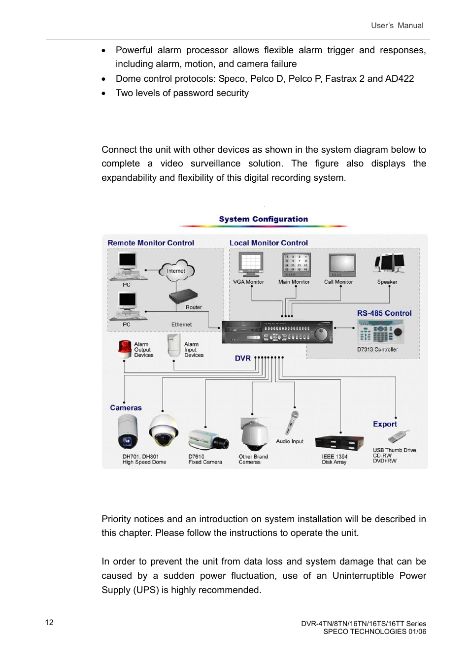 2 product application diagram, System setup, Product application diagram | Speco Technologies DVR-16TT User Manual | Page 13 / 139