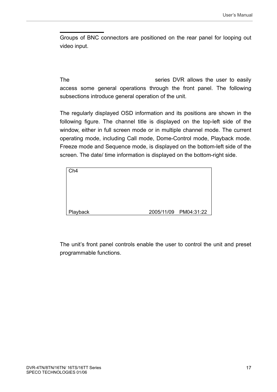 General system setup, 1 front panel introduction, Front panel introduction | Speco Technologies DVR-16TT User Manual | Page 18 / 139