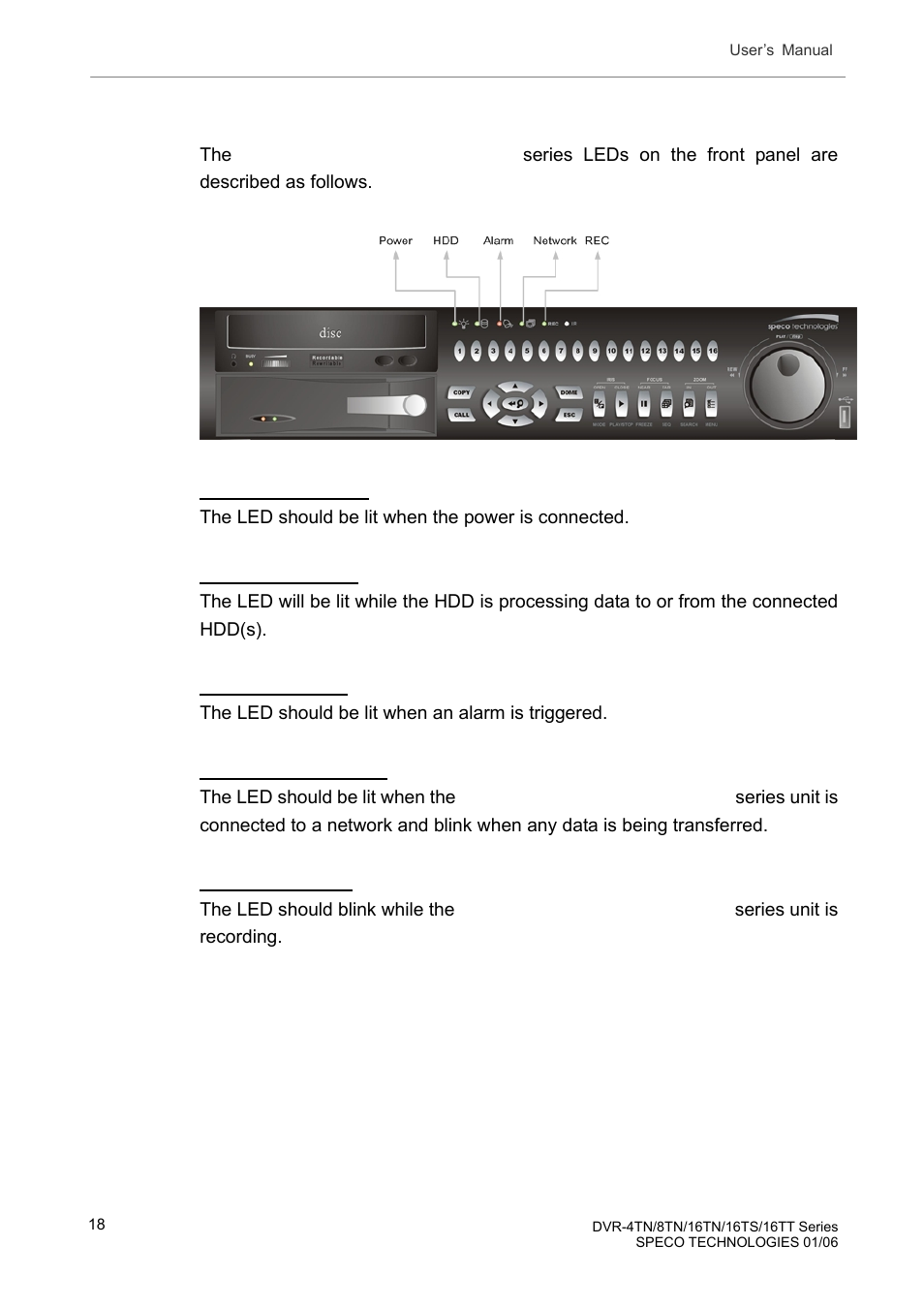 1 led definition, Led definition | Speco Technologies DVR-16TT User Manual | Page 19 / 139