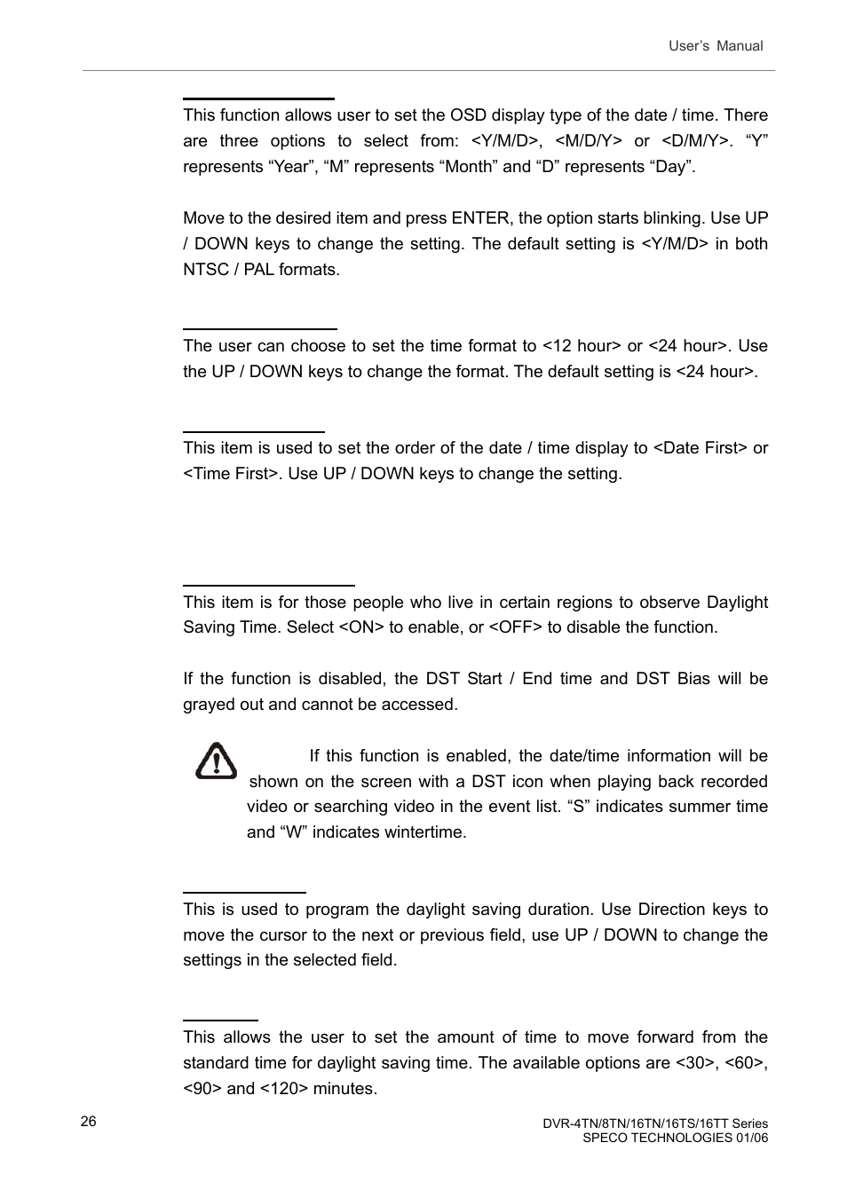 2 daylight saving time, Daylight saving time | Speco Technologies DVR-16TT User Manual | Page 27 / 139
