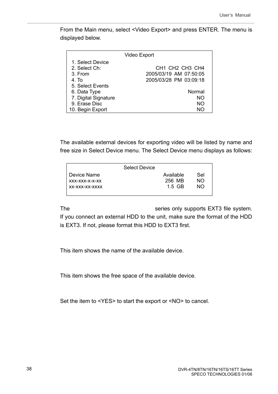 1 select the external device, Select the external device | Speco Technologies DVR-16TT User Manual | Page 39 / 139