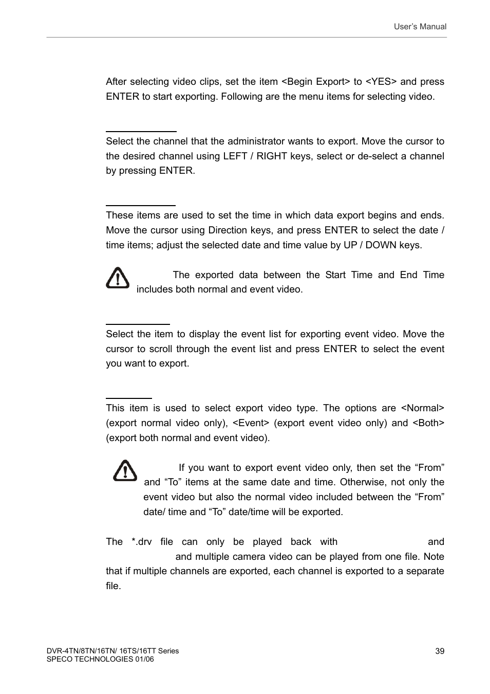 2 select video for exporting, Select video for exporting | Speco Technologies DVR-16TT User Manual | Page 40 / 139