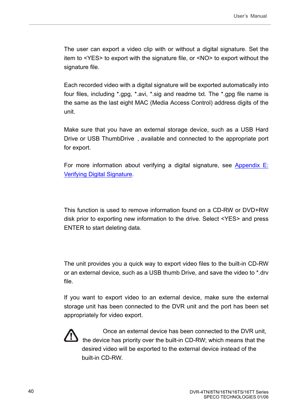 3 digital signature, 4 erase disc, 2 quick video export through front panel | Digital signature, Erase disc, Quick video export through front panel | Speco Technologies DVR-16TT User Manual | Page 41 / 139