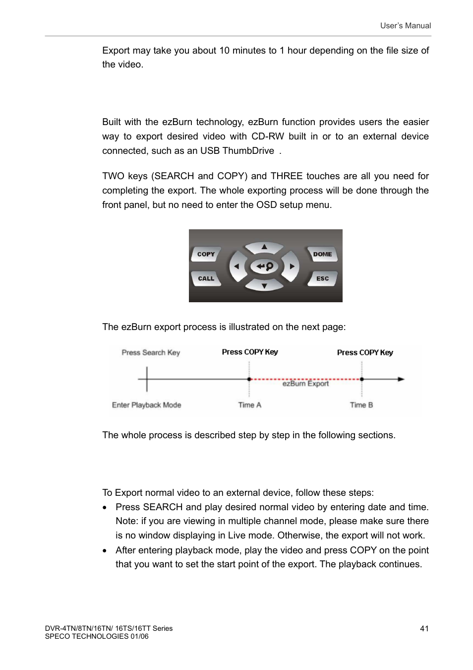 1 ezburn introduction, 2 to export normal video, Ezburn introduction | To export normal video | Speco Technologies DVR-16TT User Manual | Page 42 / 139