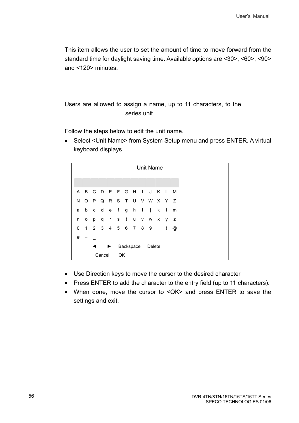 8 dst bias, 4 unit name, Dst bias | Unit name | Speco Technologies DVR-16TT User Manual | Page 57 / 139