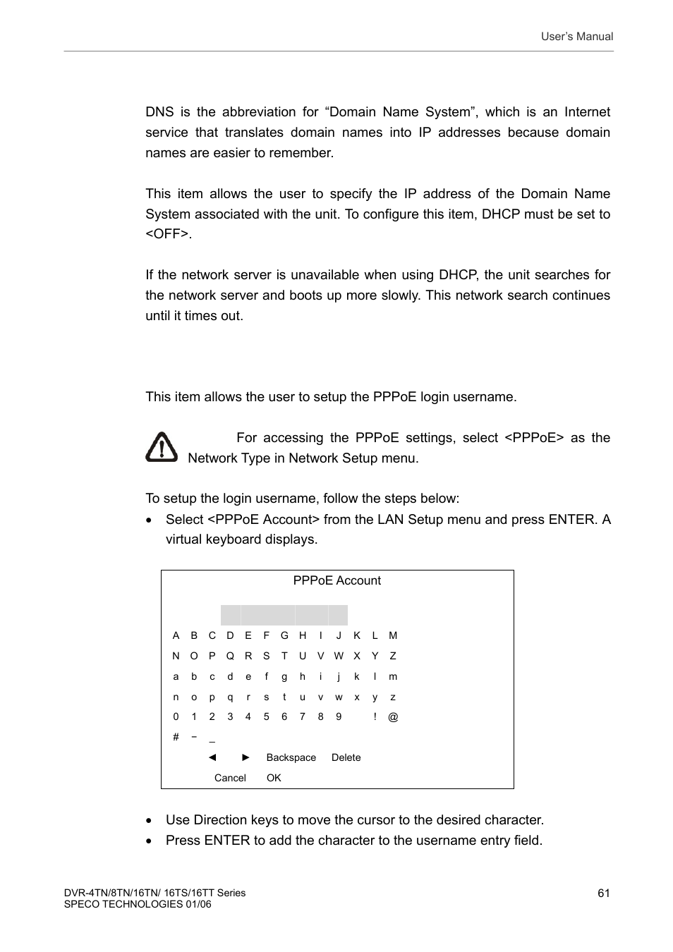 Pppoe account | Speco Technologies DVR-16TT User Manual | Page 62 / 139