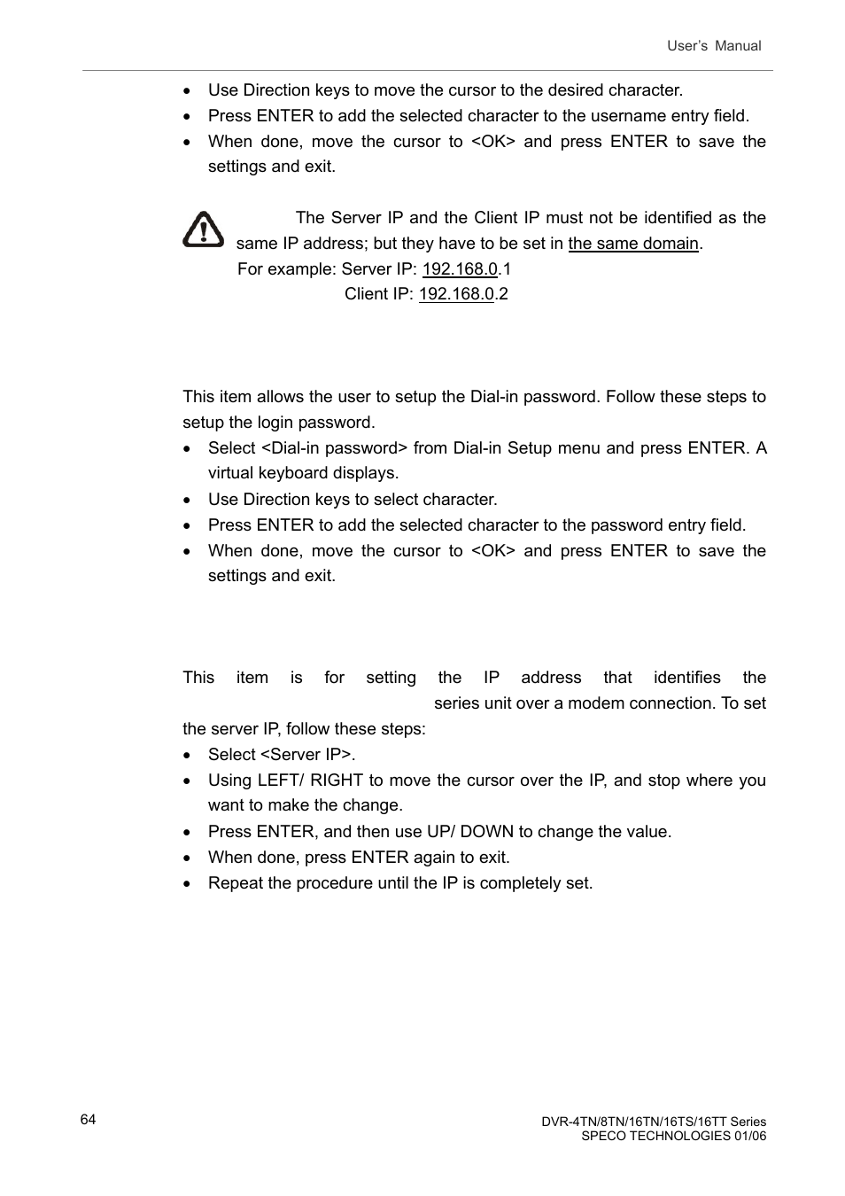 Dial-in password, Server ip | Speco Technologies DVR-16TT User Manual | Page 65 / 139