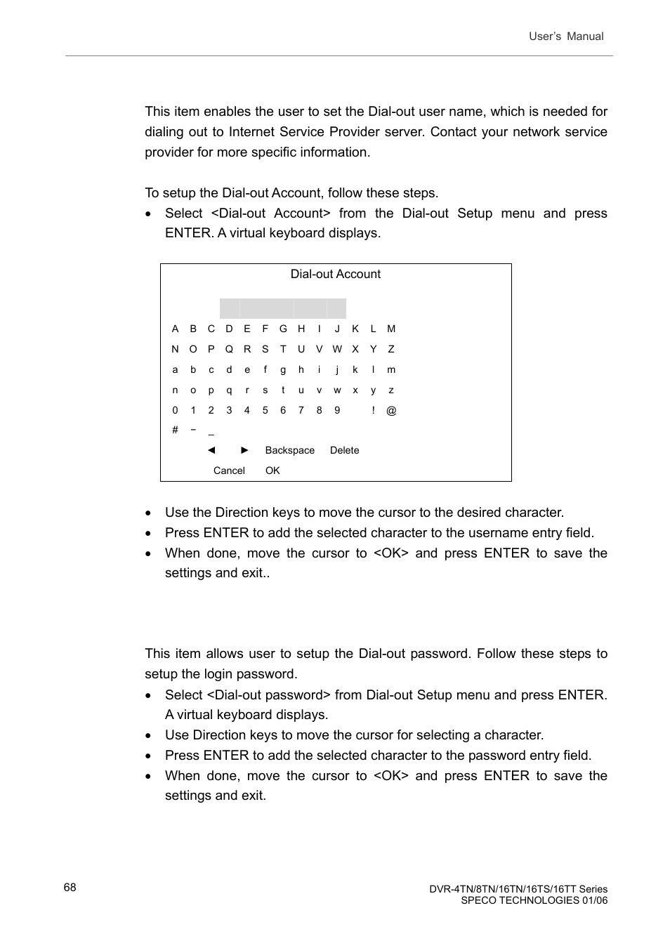 Dial-out account, Dial-out password | Speco Technologies DVR-16TT User Manual | Page 69 / 139