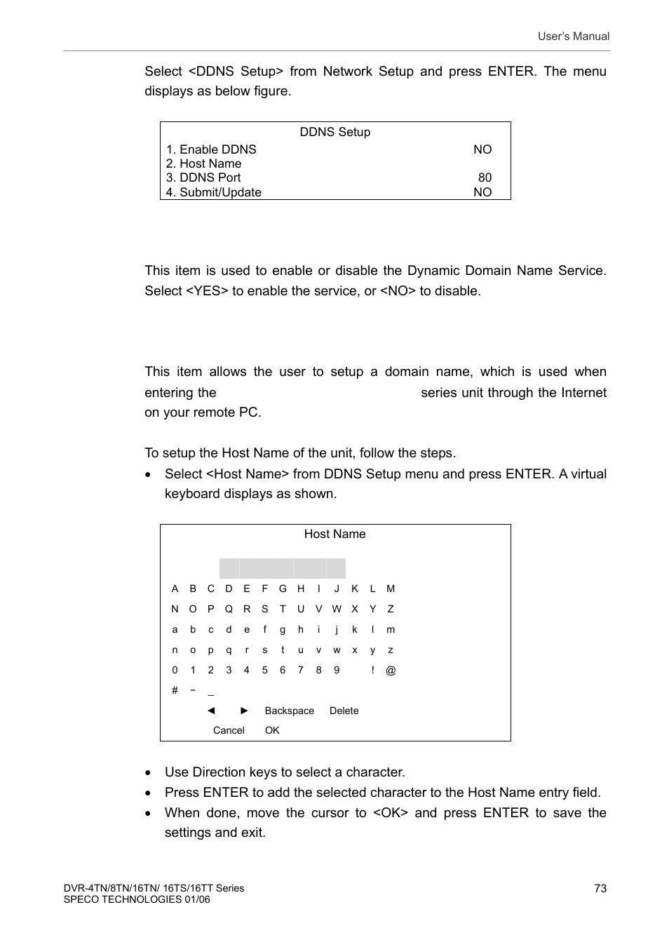 Enable ddns, Host name | Speco Technologies DVR-16TT User Manual | Page 74 / 139
