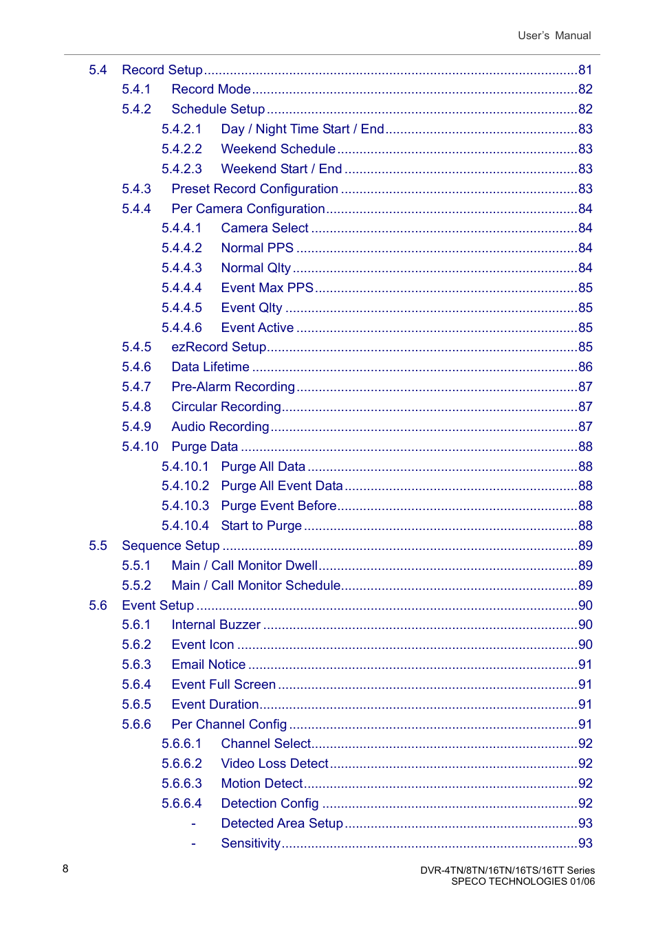 Speco Technologies DVR-16TT User Manual | Page 9 / 139