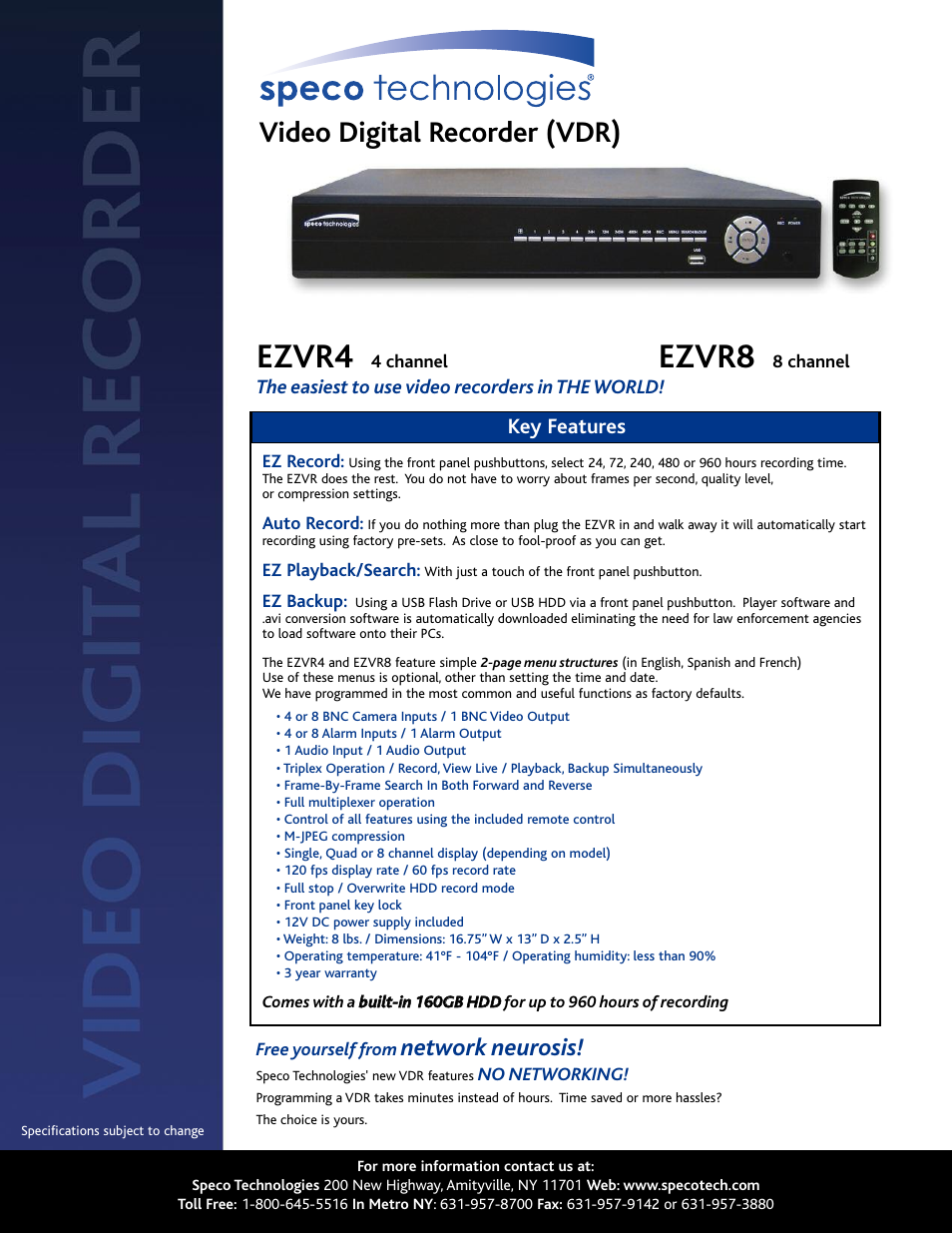 Speco Technologies EZVR8 User Manual | 1 page