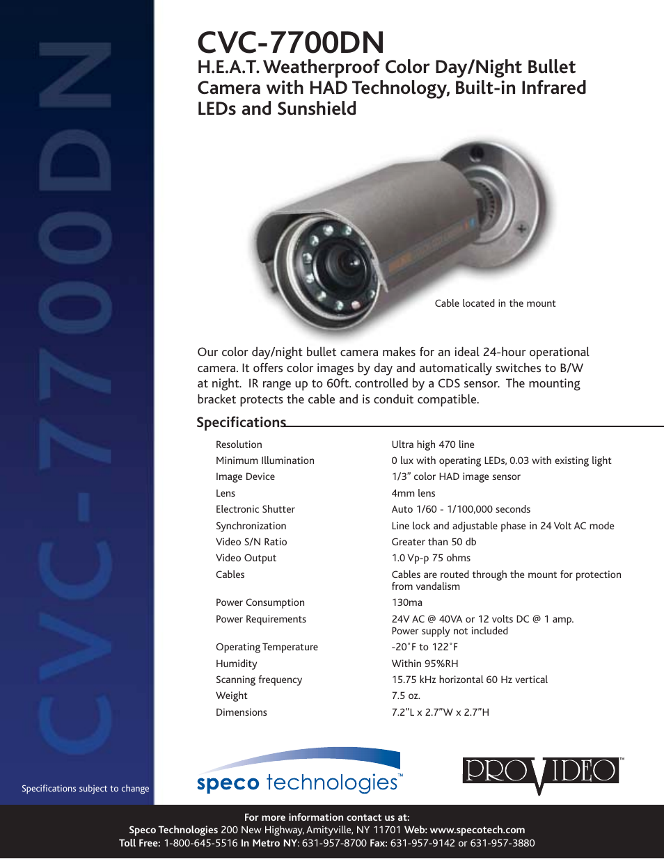 Speco Technologies CVC-7700DN User Manual | 1 page