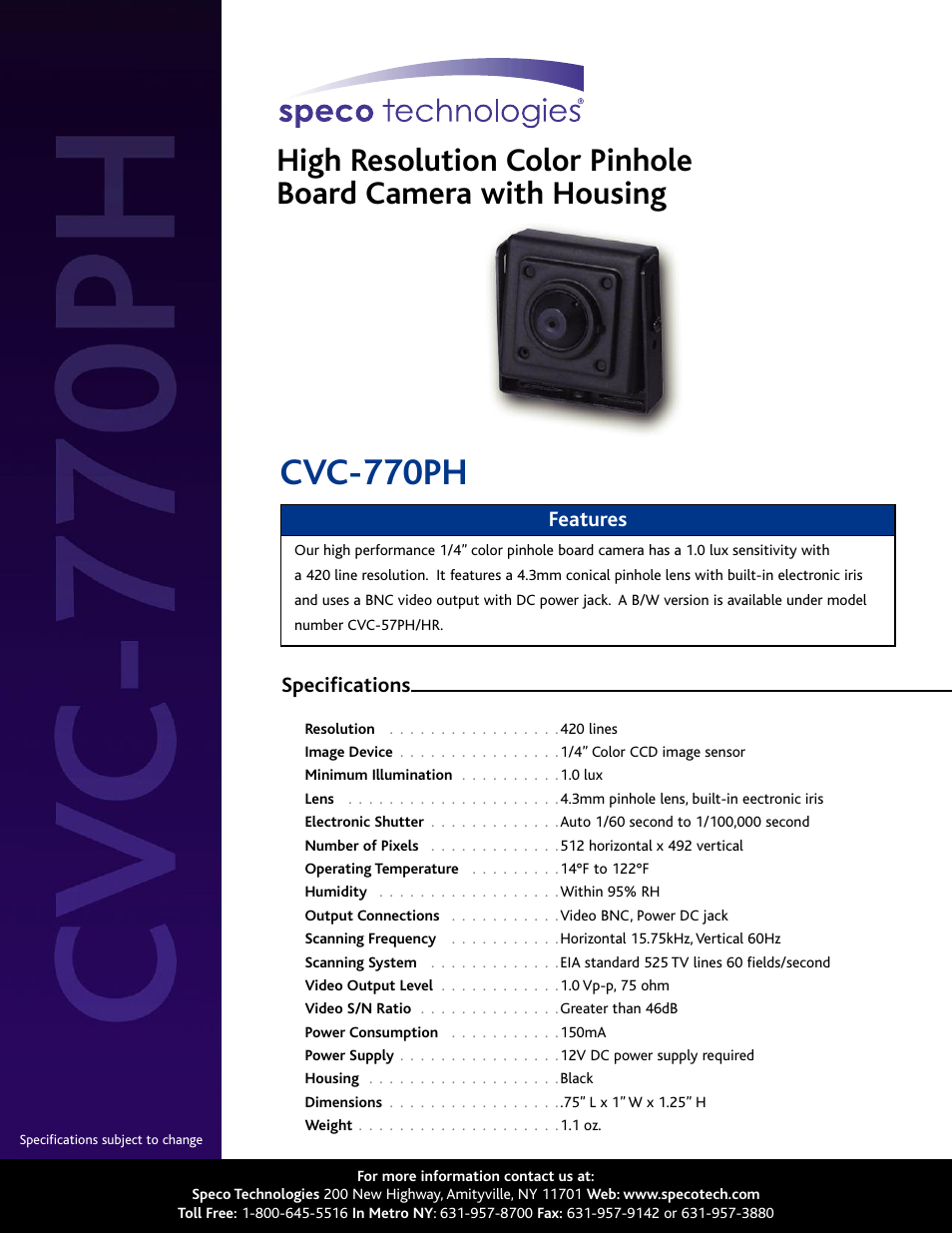 Speco Technologies CVC-770PH User Manual | 1 page