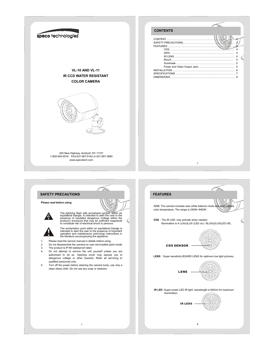 Speco Technologies VL-11 User Manual | 2 pages