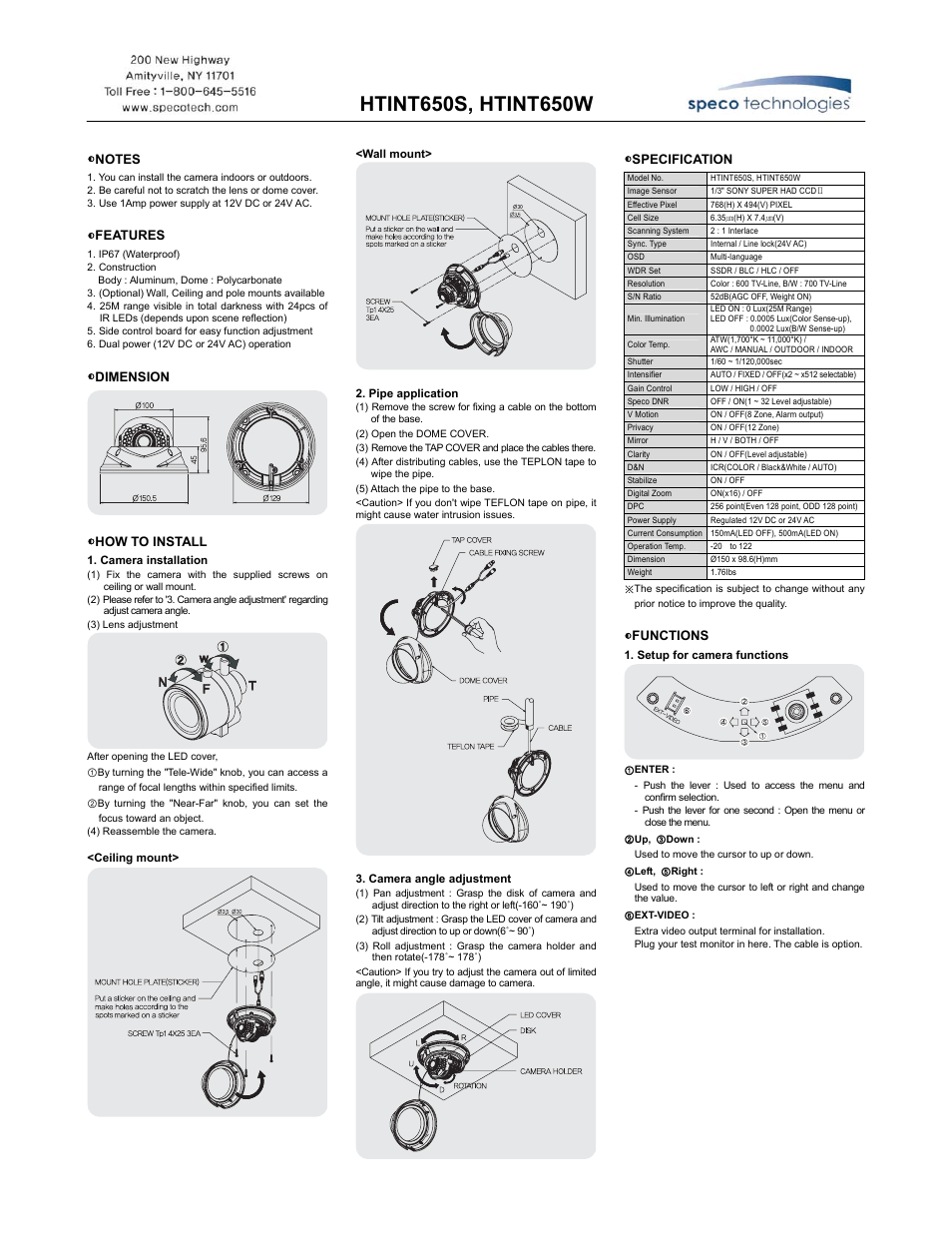 Speco Technologies HTINT650S User Manual | 2 pages