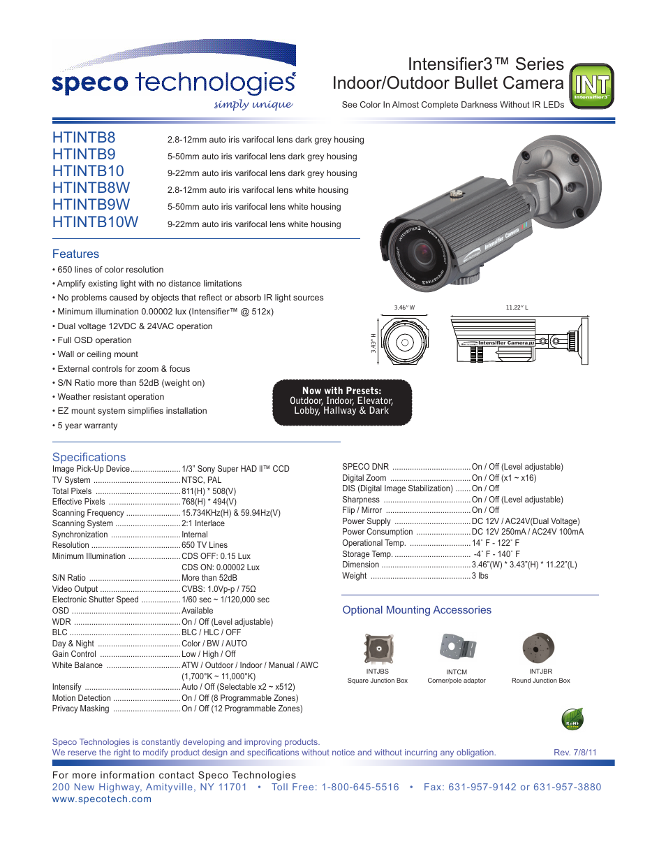 Speco Technologies INTENSIFIER3 HTINTB8 User Manual | 1 page