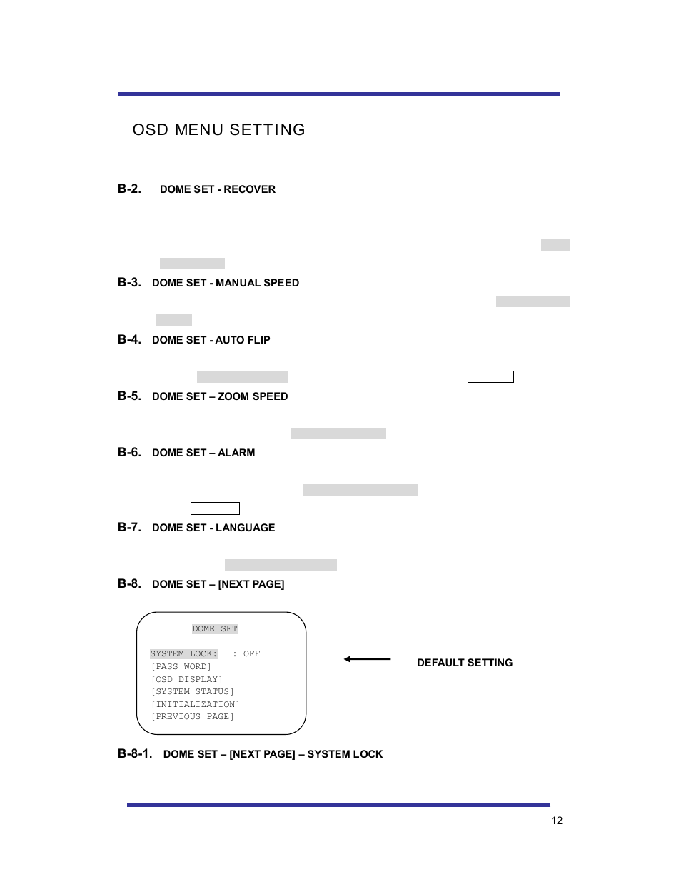 Osd menu setting | Speco Technologies 10X PAN-TILT HTSD10X User Manual | Page 12 / 29
