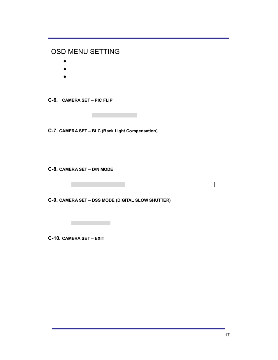 Osd menu setting | Speco Technologies 10X PAN-TILT HTSD10X User Manual | Page 17 / 29