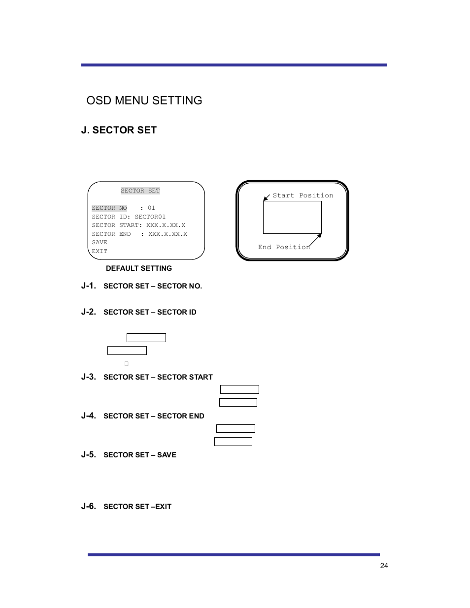 Osd menu setting, J. sector set | Speco Technologies 10X PAN-TILT HTSD10X User Manual | Page 24 / 29