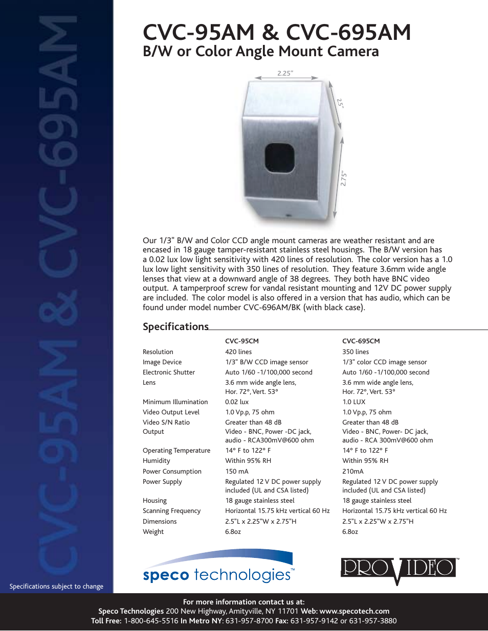 Speco Technologies CVC-95AM User Manual | 1 page