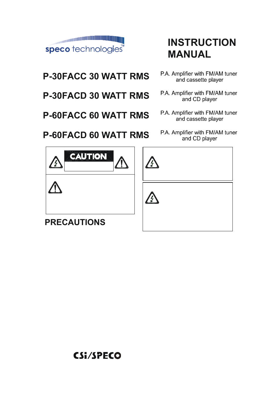 Speco Technologies P-30FACC User Manual | 15 pages