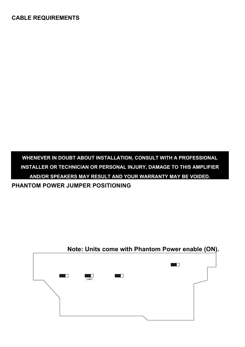 Cable requirements, Phantom power jumper positioning | Speco Technologies P-30FACC User Manual | Page 11 / 15