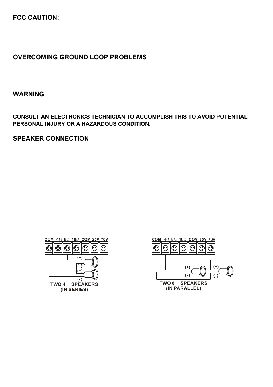 Figure 3, Fcc caution, Overcoming ground loop problems | Warning, Speaker connection | Speco Technologies P-30FACC User Manual | Page 9 / 15