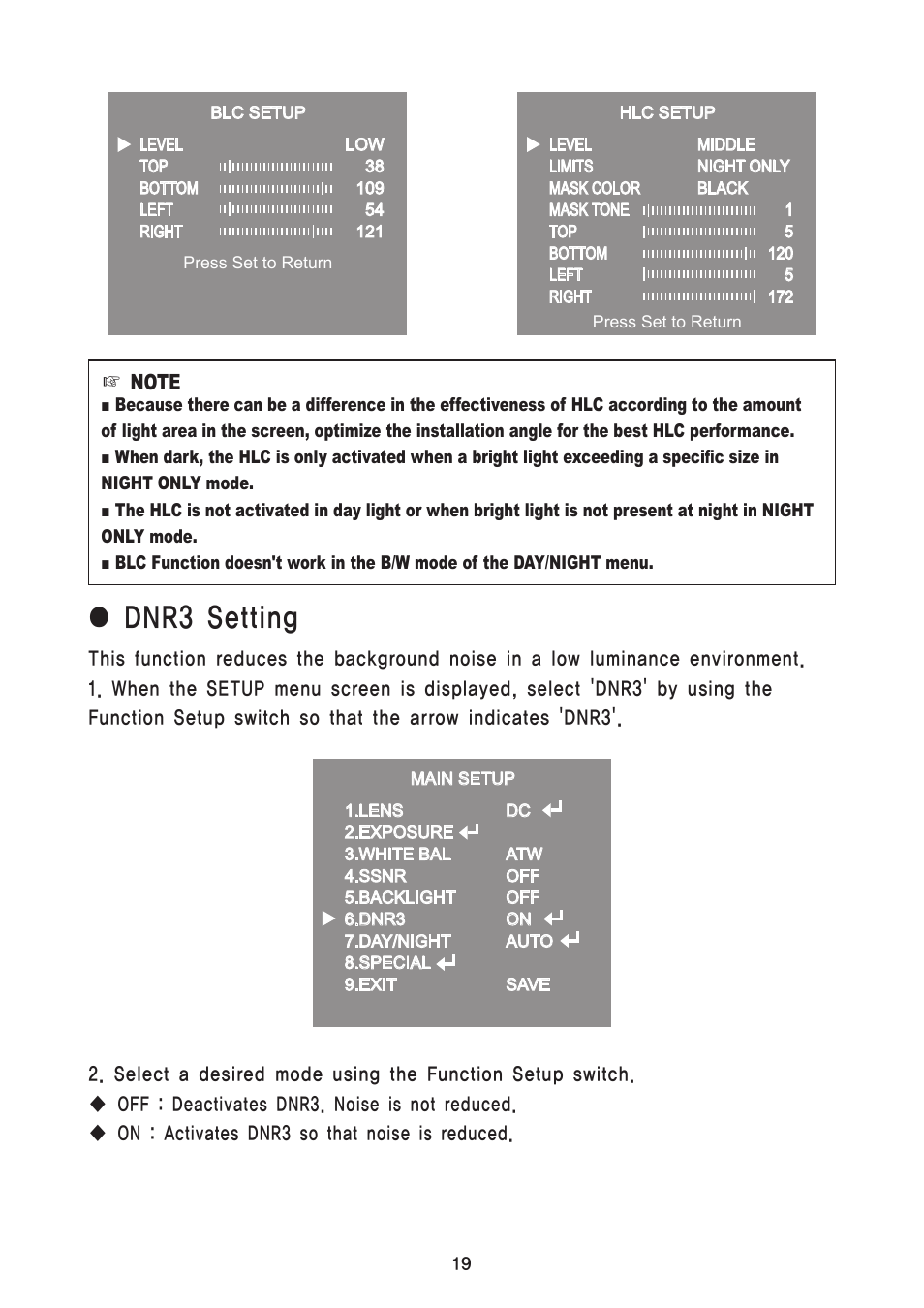 Dnr3 setting | Speco Technologies DNR Bullet Day/Night Weather-proof Camera VL7038IRVF User Manual | Page 20 / 33