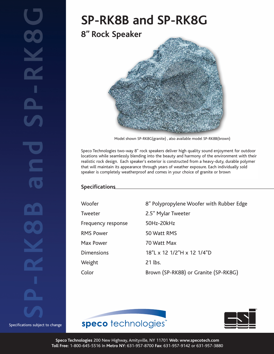 Speco Technologies CSi/SPECO SP-RK8B User Manual | 1 page