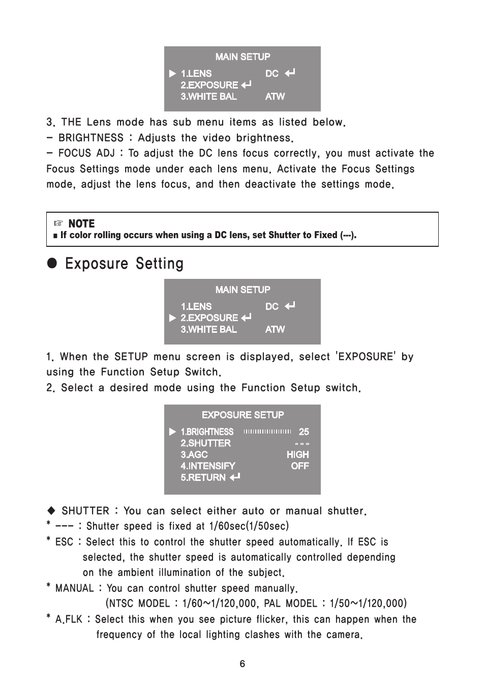 Exposure setting | Speco Technologies 650Line Intensifier3 Series Focus Free HTD8FFI User Manual | Page 13 / 28