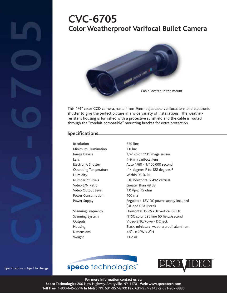 Speco Technologies CVC-6705 User Manual | 1 page