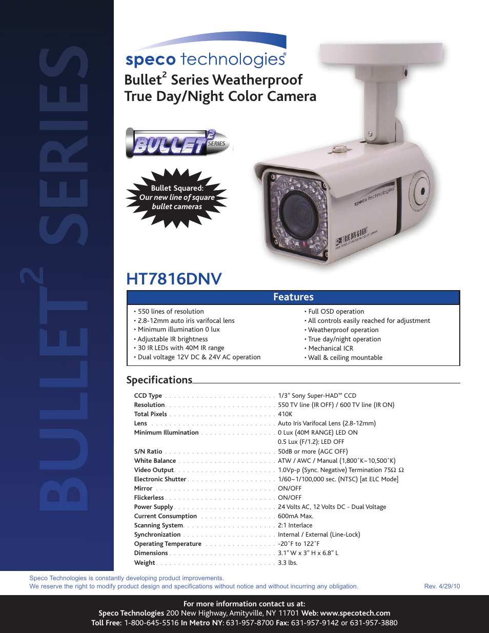 Speco Technologies BULLET HT7816DNV User Manual | 1 page