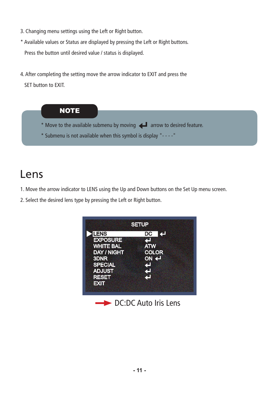 Lens, Dc:dc auto iris lens | Speco Technologies CVC6146SCFF User Manual | Page 11 / 32