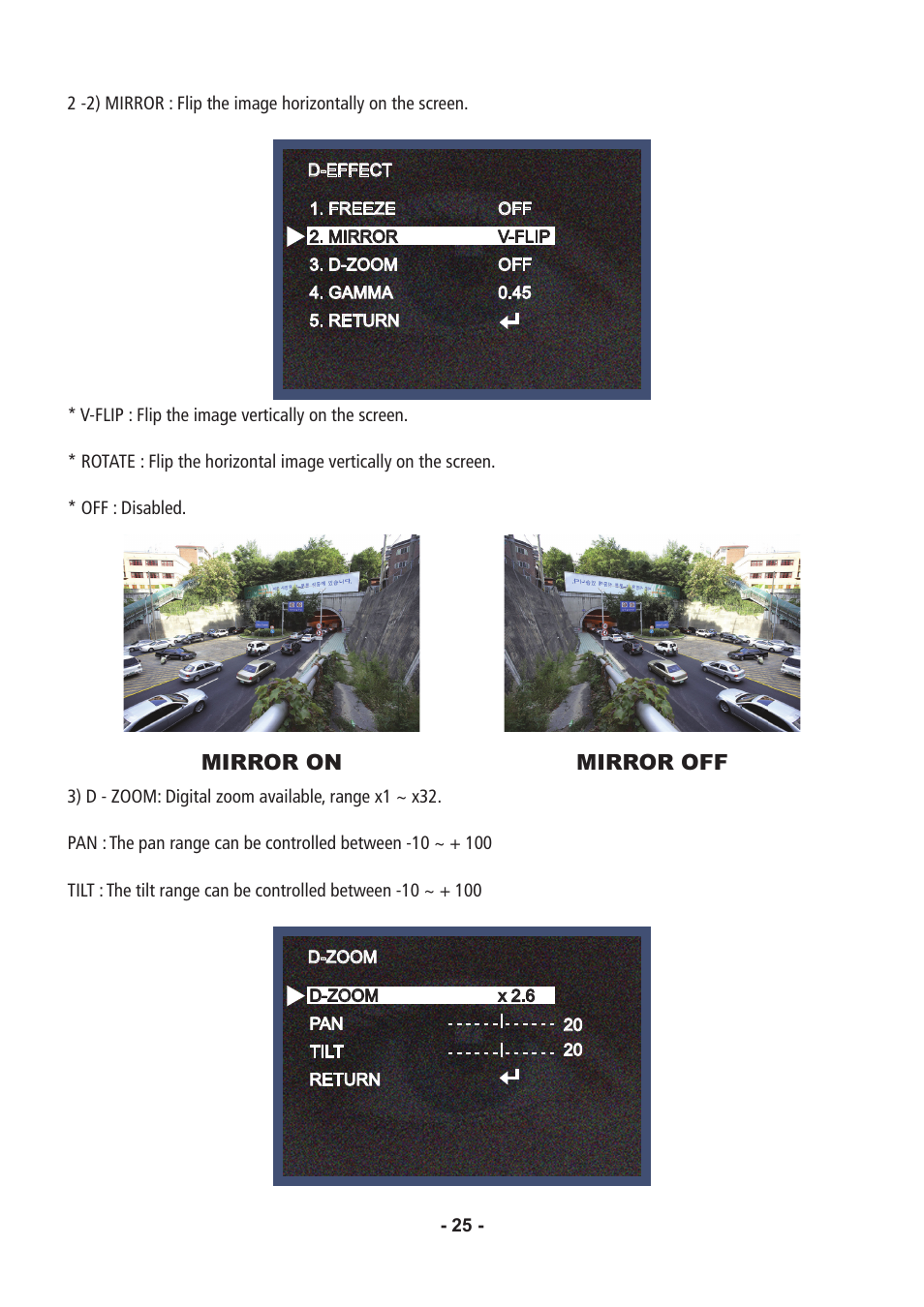 Mirror on mirror off | Speco Technologies CVC6146SCFF User Manual | Page 25 / 32