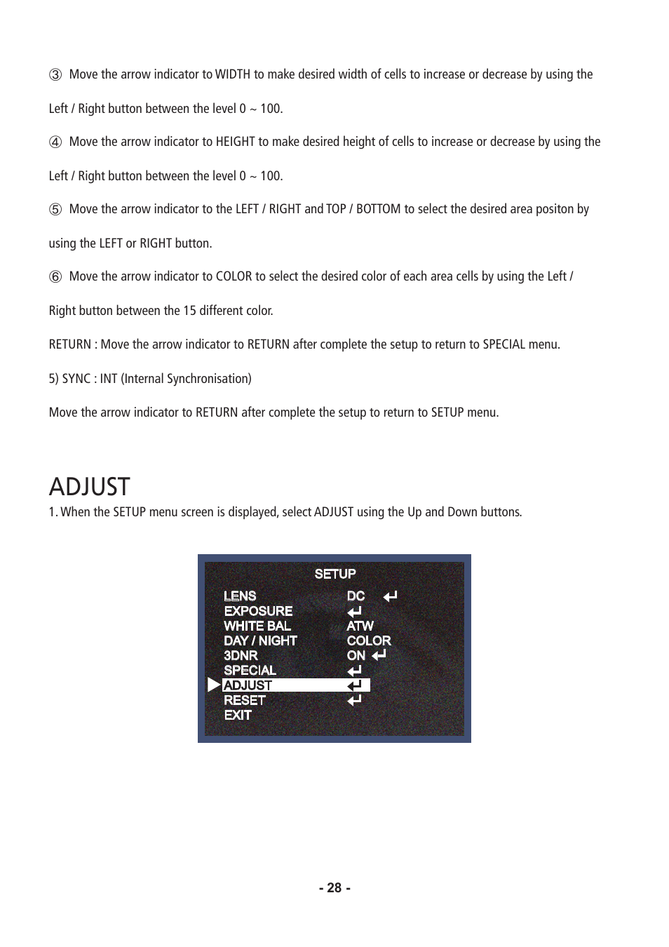 Adjust | Speco Technologies CVC6146SCFF User Manual | Page 28 / 32