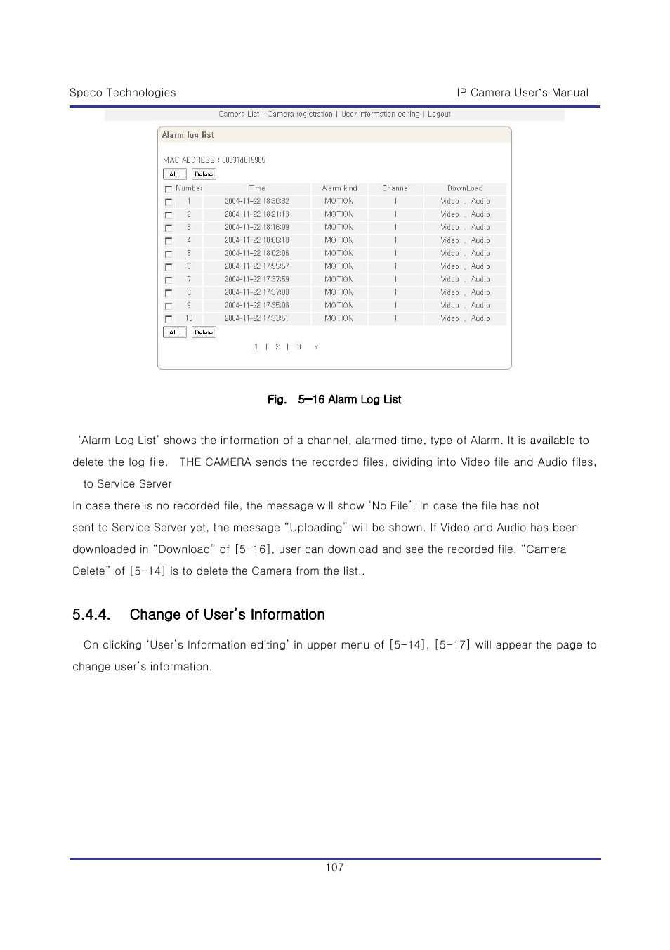 Change of user’s information | Speco Technologies & IP-WDRB1 User Manual | Page 107 / 126