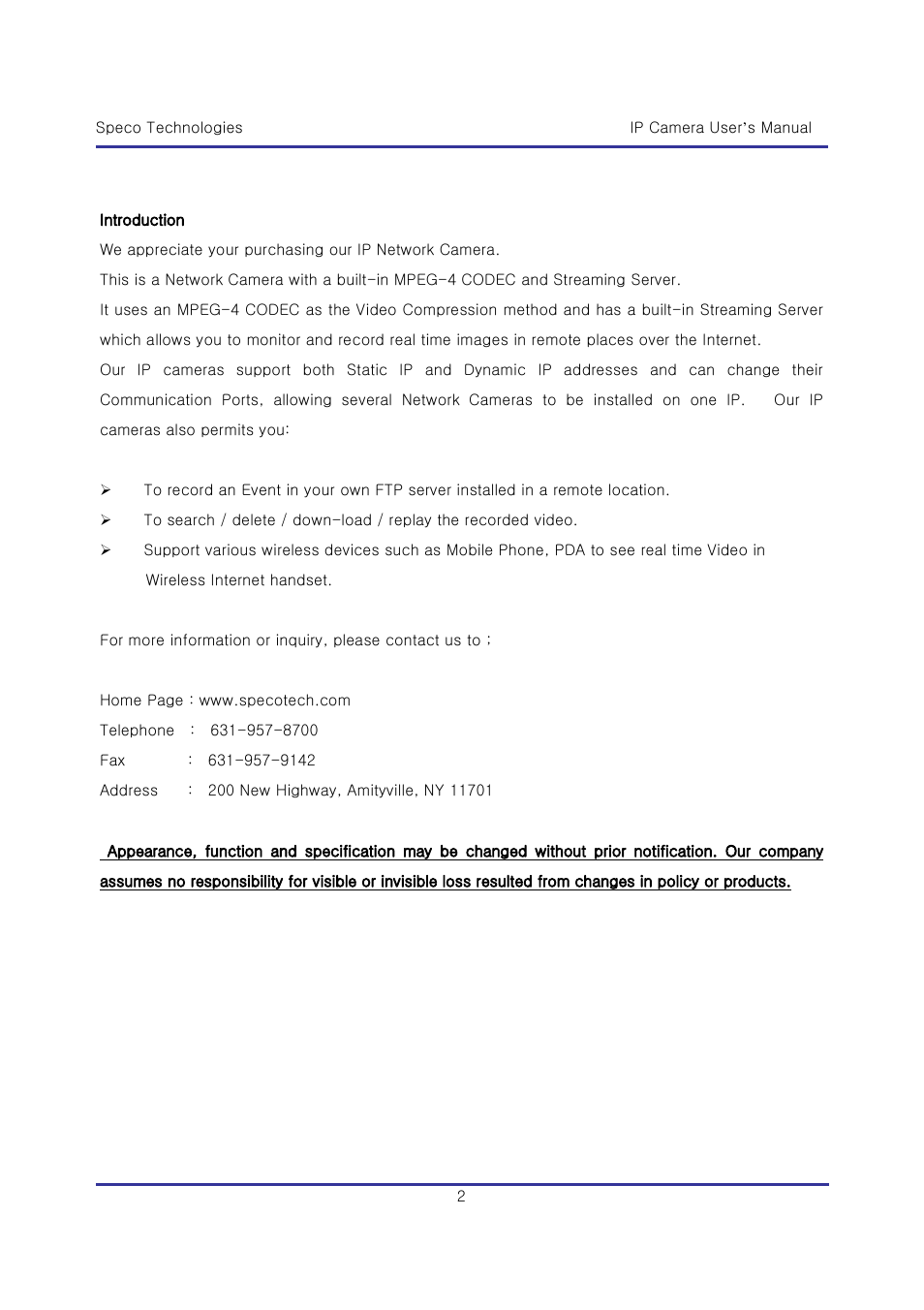 Speco Technologies & IP-WDRB1 User Manual | Page 2 / 126