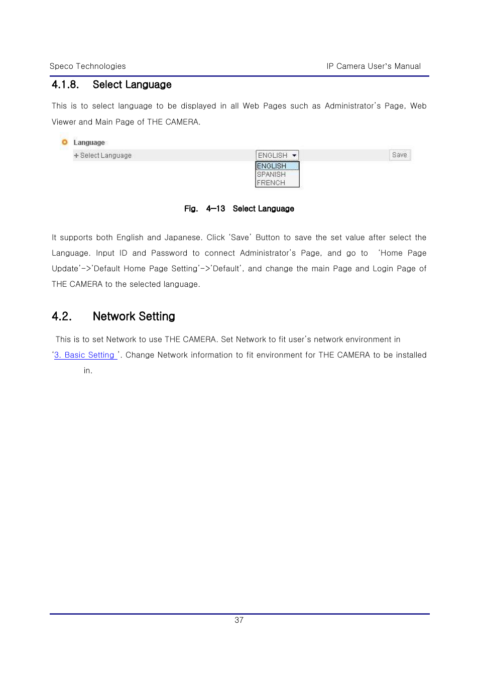 Network setting, Select language | Speco Technologies & IP-WDRB1 User Manual | Page 37 / 126