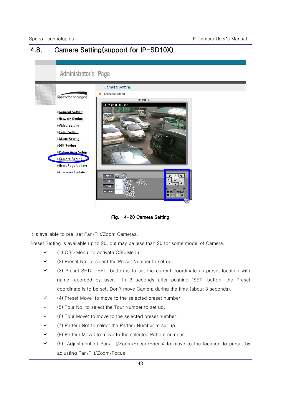 Camera setting(support for ip-sd10x) | Speco Technologies & IP-WDRB1 User Manual | Page 43 / 126